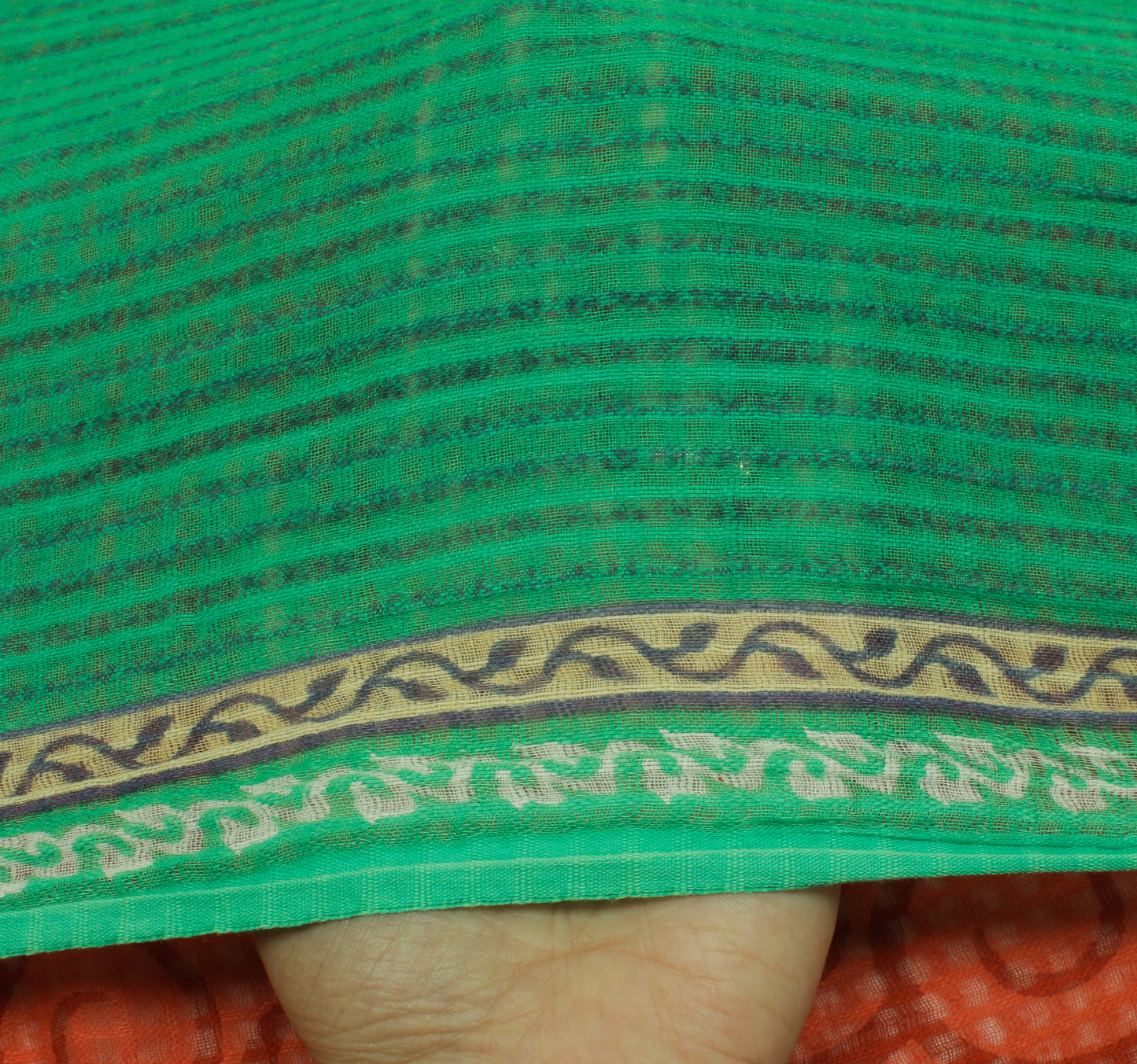 Sushila Vintage Green Saree 100% Pure Cotton Printed Soft Craft 5 Yard Fabric