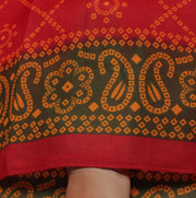 Sushila Vintage Red Indian Saree Blend Cotton Bandhani Printed Craft Sari Fabric