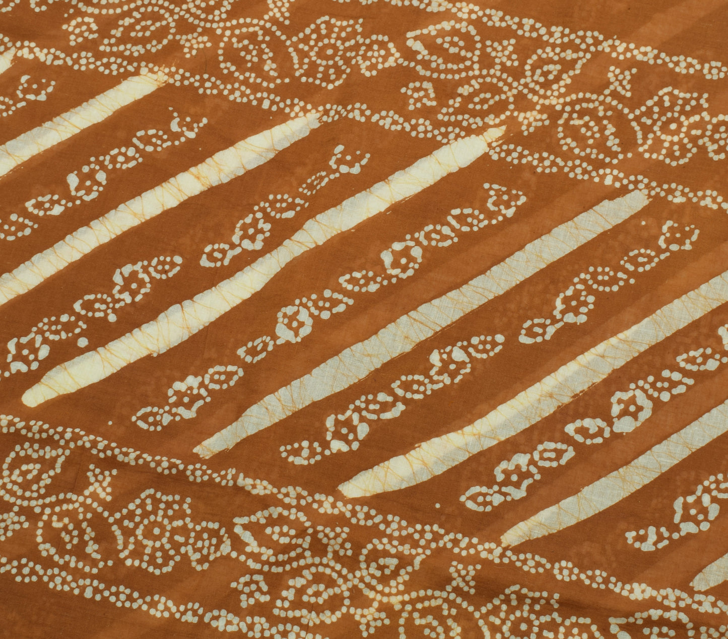 Sushila Vintage Brown Saree 100% Pure Cotton Batik Printed Soft Craft Fabric