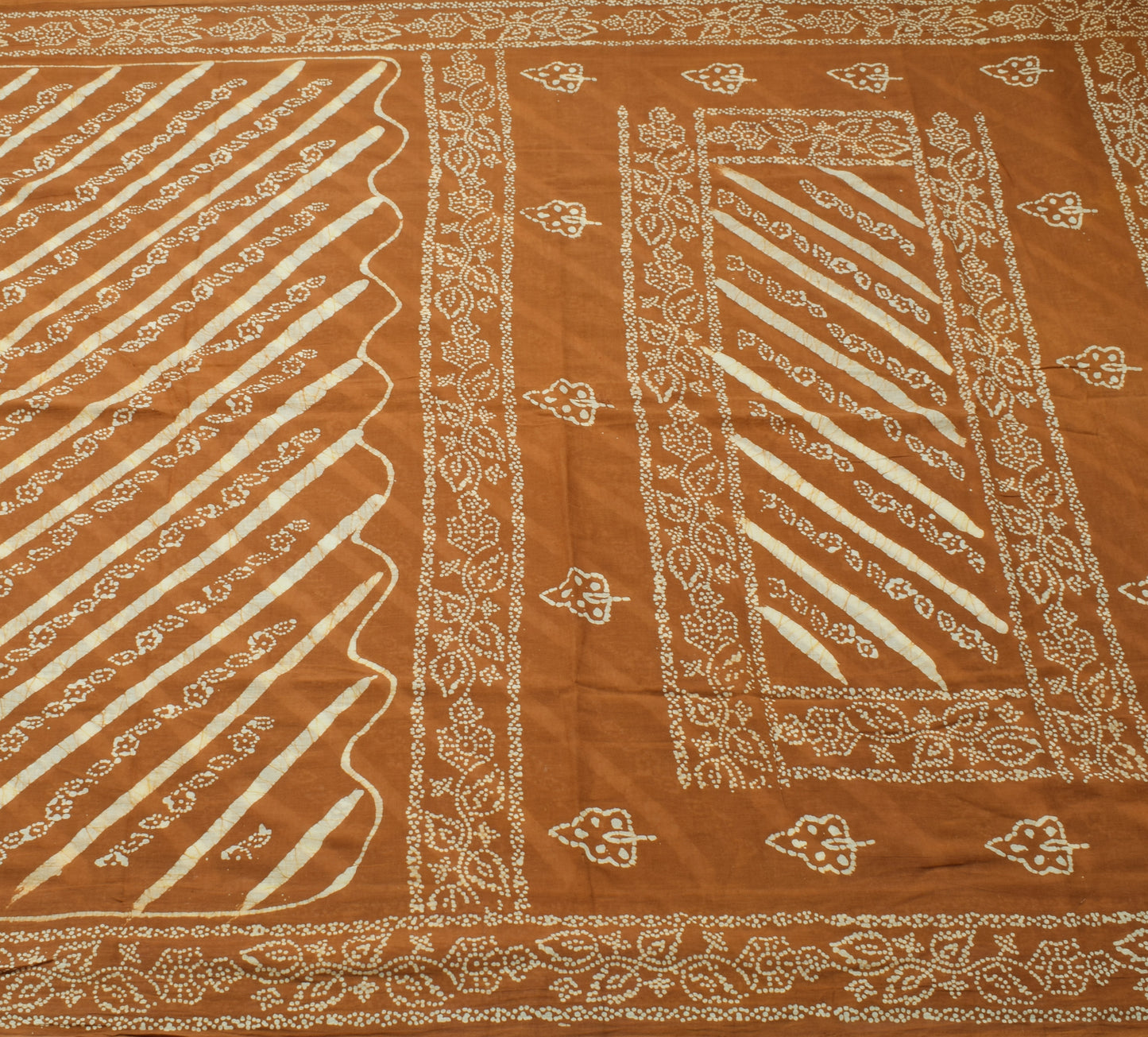 Sushila Vintage Brown Saree 100% Pure Cotton Batik Printed Soft Craft Fabric