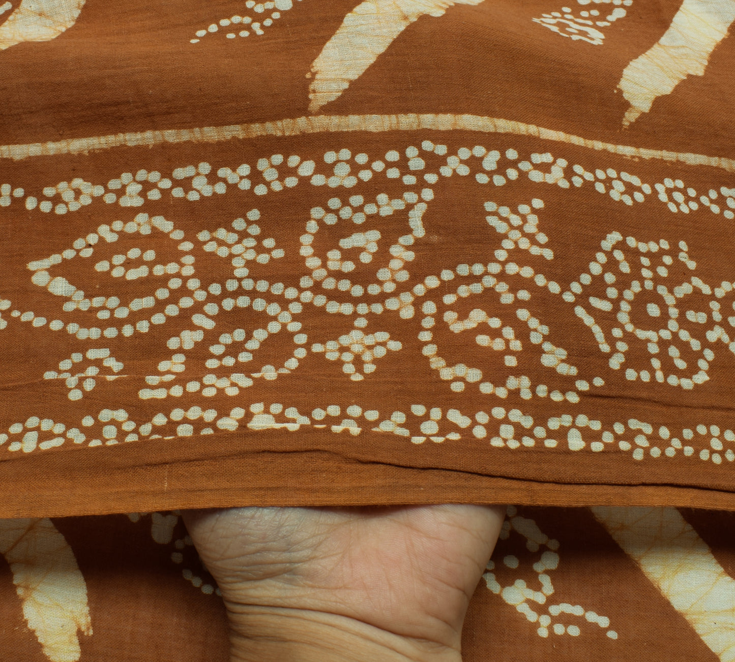 Sushila Vintage Brown Saree 100% Pure Cotton Batik Printed Soft Craft Fabric