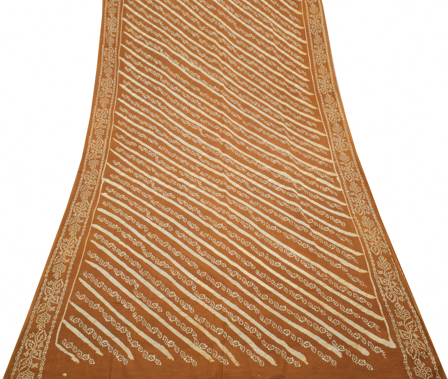 Sushila Vintage Brown Saree 100% Pure Cotton Batik Printed Soft Craft Fabric