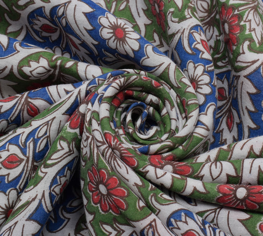 Sushila Vintage Multi-Color Saree Pure Cotton Printed Floral Soft Craft Fabric