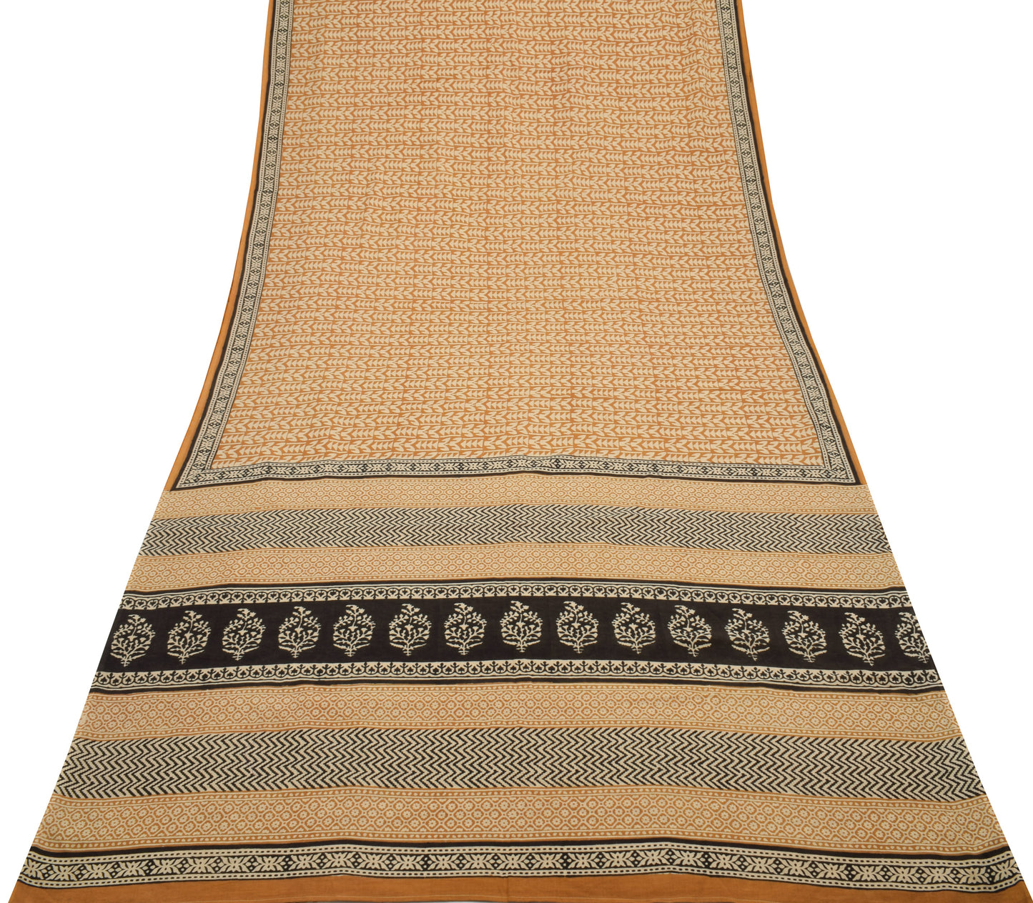 Sushila Vintage Mustard Saree 100% Pure Cotton Printed Soft 5 Yard Craft Fabric