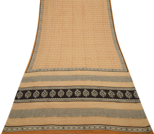 Sushila Vintage Mustard Saree 100% Pure Cotton Printed Soft 5 Yard Craft Fabric