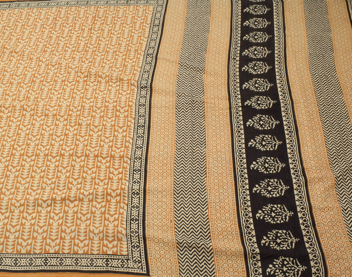 Sushila Vintage Mustard Saree 100% Pure Cotton Printed Soft 5 Yard Craft Fabric