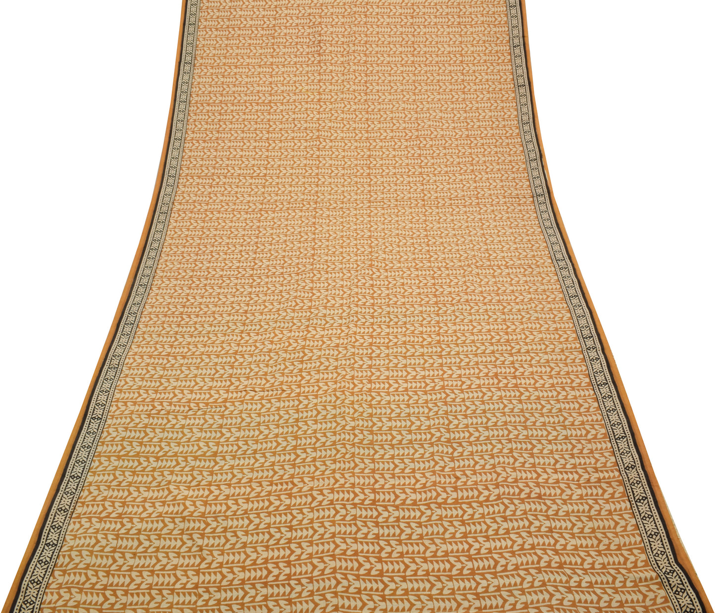 Sushila Vintage Mustard Saree 100% Pure Cotton Printed Soft 5 Yard Craft Fabric