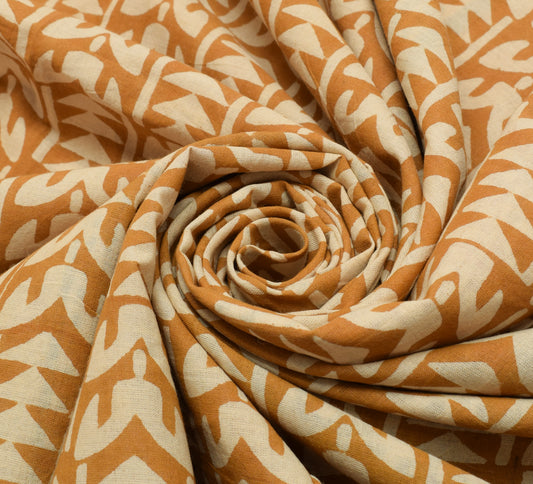 Sushila Vintage Mustard Saree 100% Pure Cotton Printed Soft 5 Yard Craft Fabric