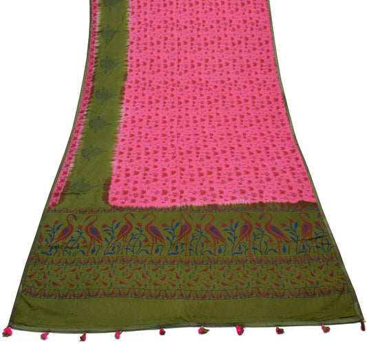 Sushila Vintage Pink Saree 100% Pure Cotton Printed Elephant Soft Craft Fabric