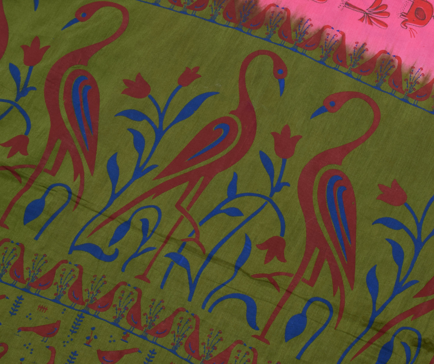 Sushila Vintage Pink Saree 100% Pure Cotton Printed Elephant Soft Craft Fabric