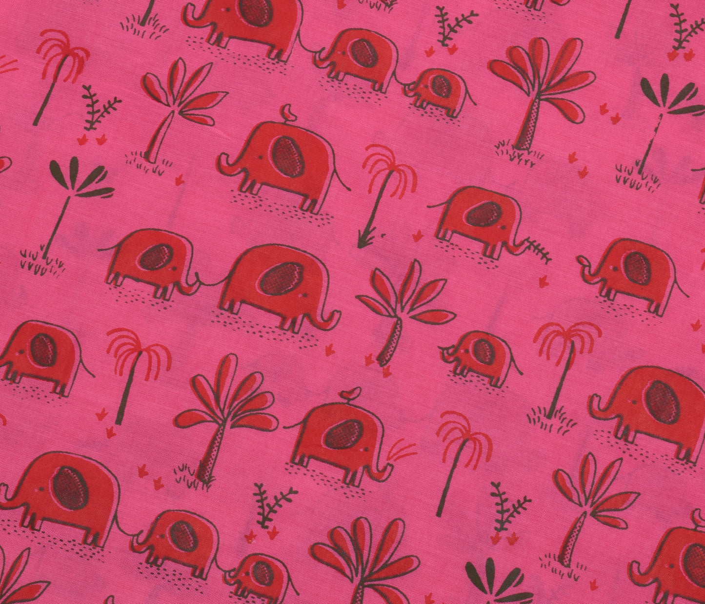 Sushila Vintage Pink Saree 100% Pure Cotton Printed Elephant Soft Craft Fabric