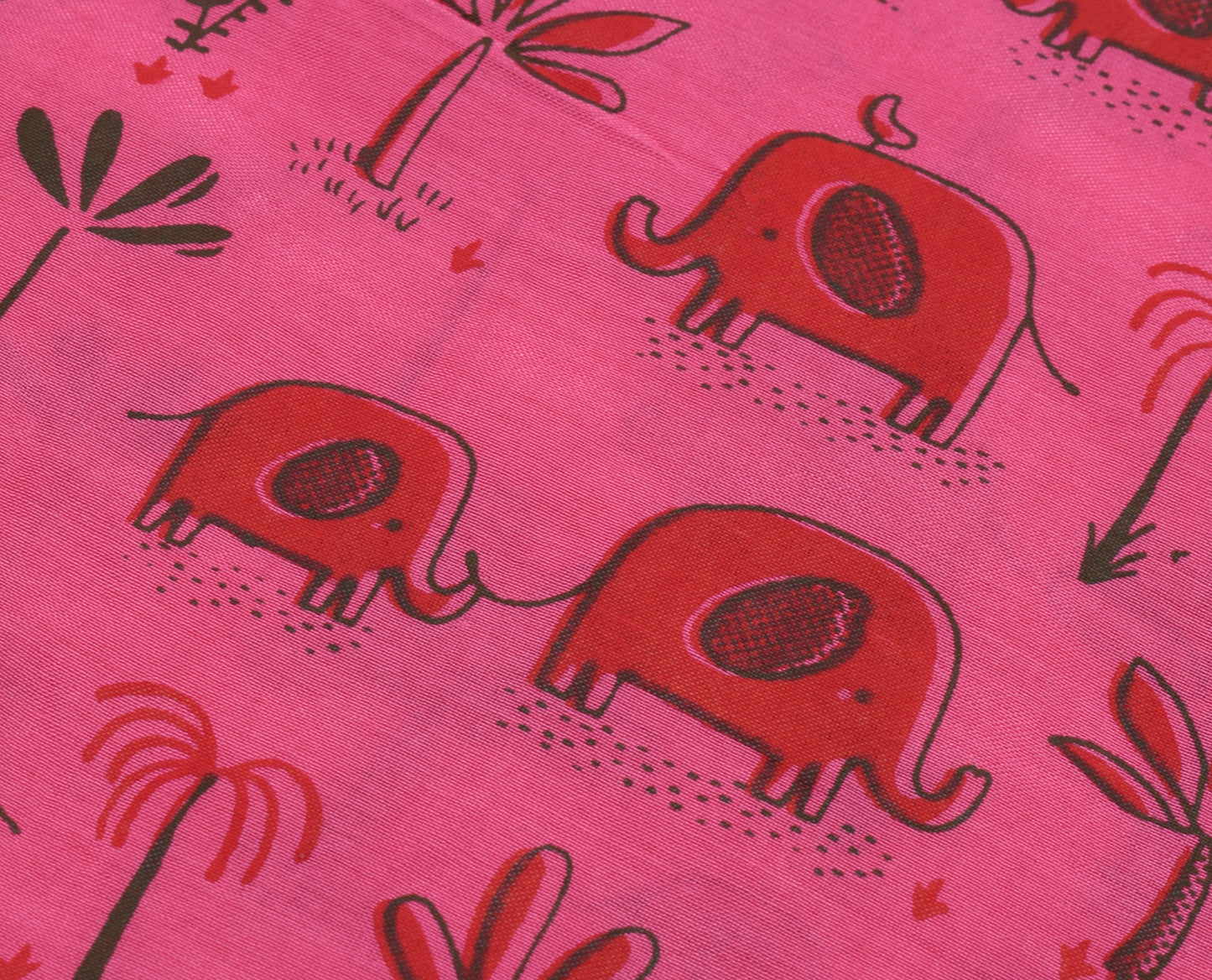 Sushila Vintage Pink Saree 100% Pure Cotton Printed Elephant Soft Craft Fabric
