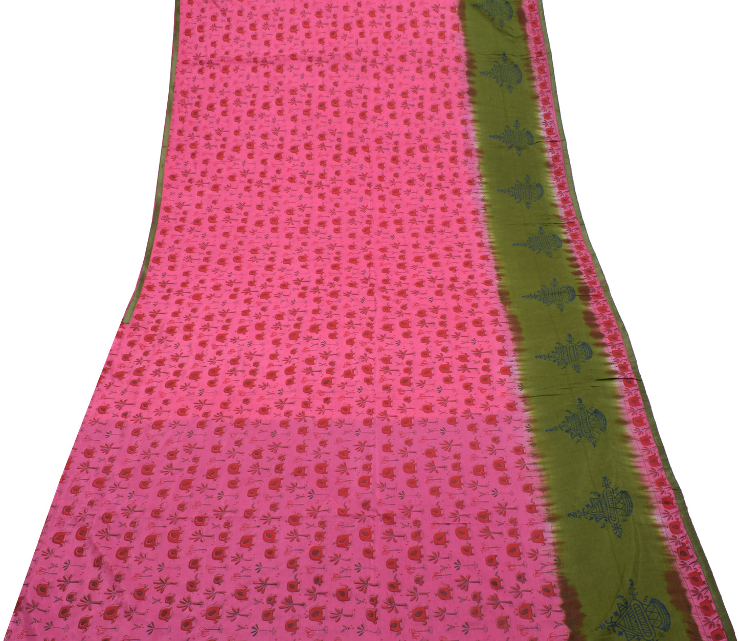Sushila Vintage Pink Saree 100% Pure Cotton Printed Elephant Soft Craft Fabric