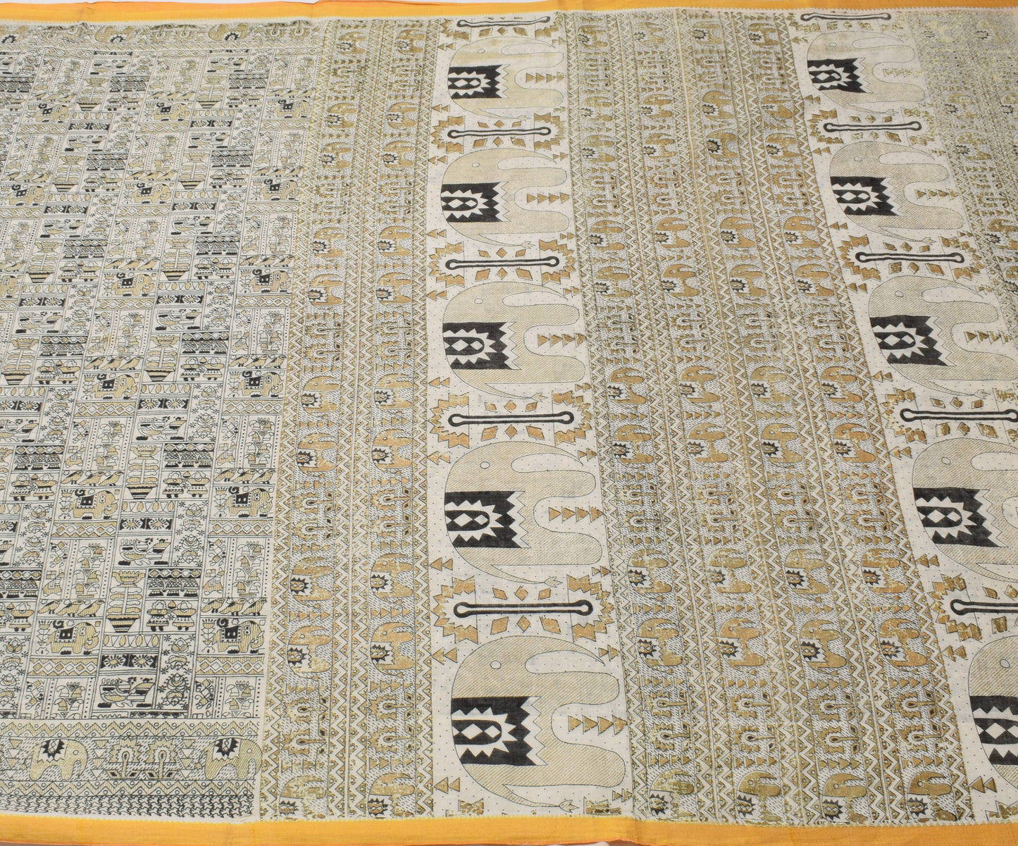 Sushila Vintage Cream Indian Saree 100% Pure Cotton Printed Soft Craft Fabric