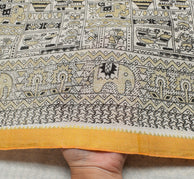 Sushila Vintage Cream Indian Saree 100% Pure Cotton Printed Soft Craft Fabric