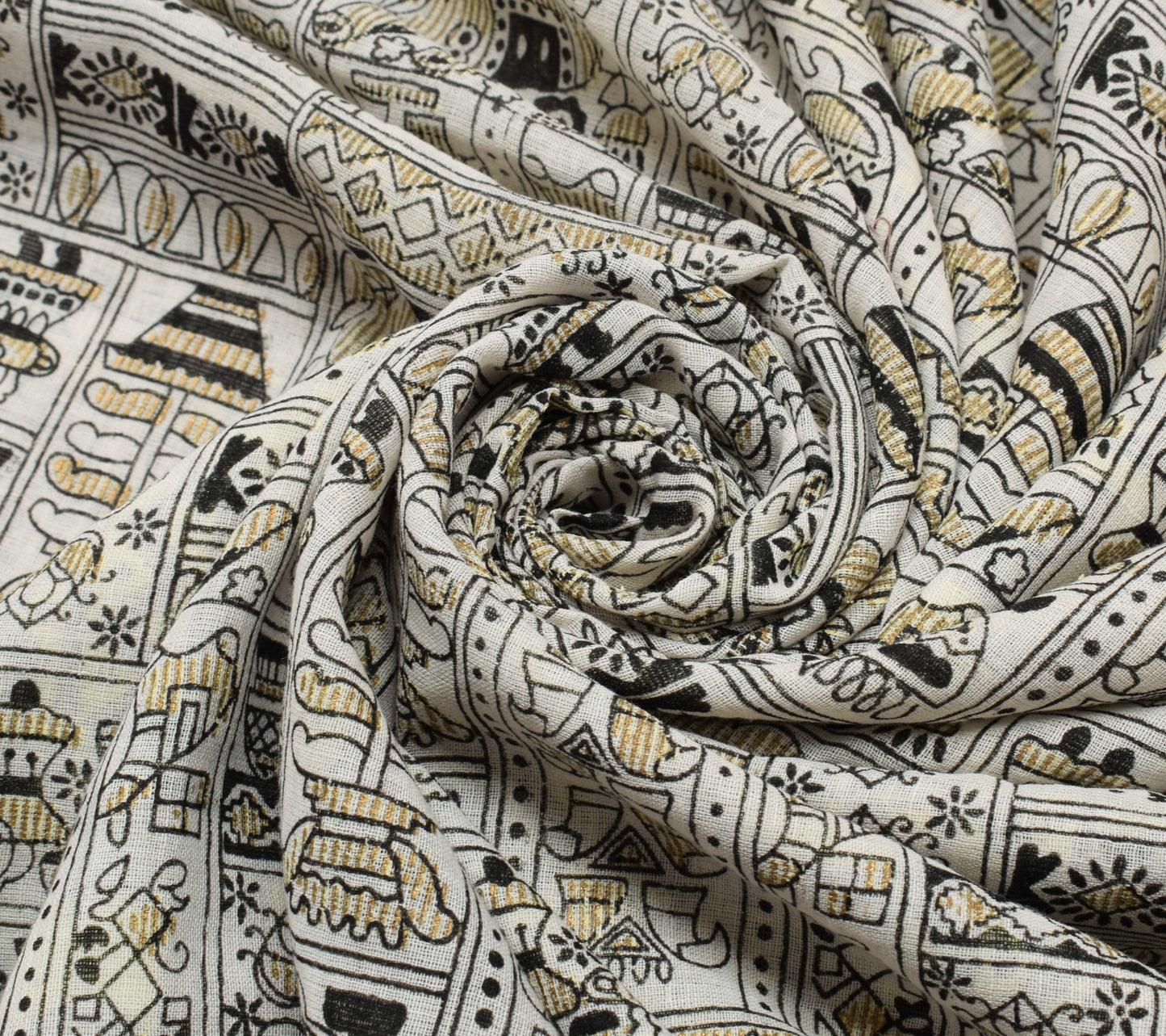 Sushila Vintage Cream Indian Saree 100% Pure Cotton Printed Soft Craft Fabric