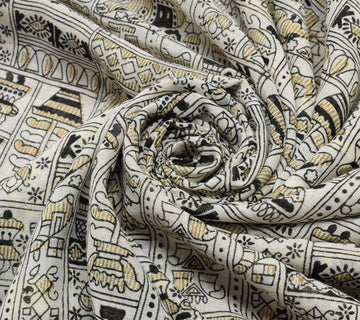 Sushila Vintage Cream Indian Saree 100% Pure Cotton Printed Soft Craft Fabric