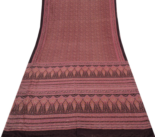 Sushila Vintage Dark Brown Saree Pure Cotton Printed Floral Soft Craft Fabric