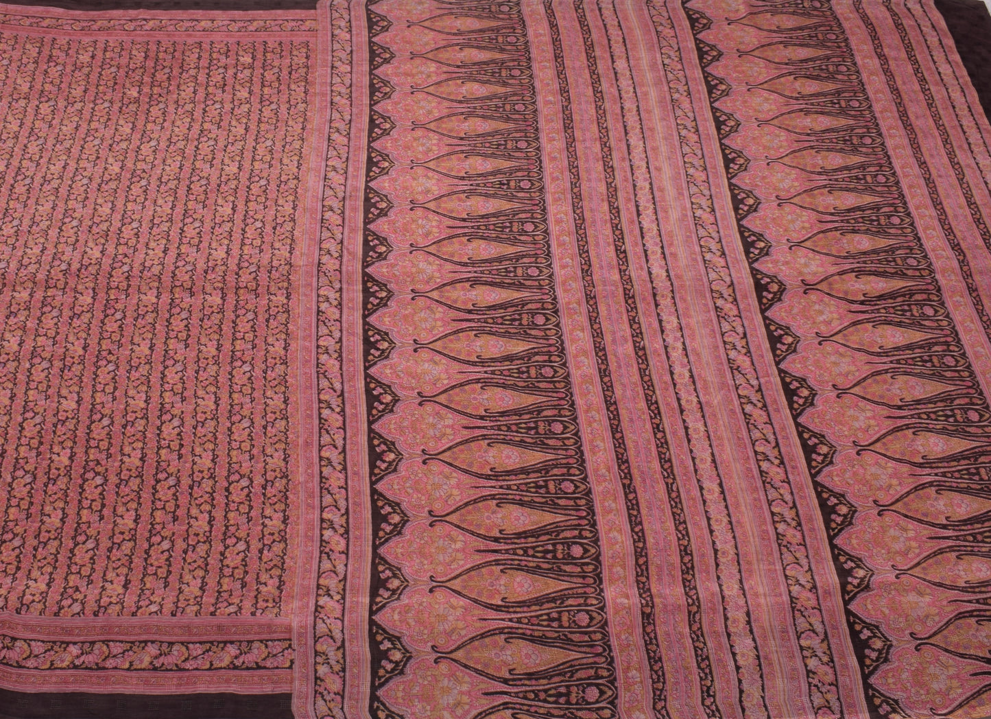 Sushila Vintage Dark Brown Saree Pure Cotton Printed Floral Soft Craft Fabric