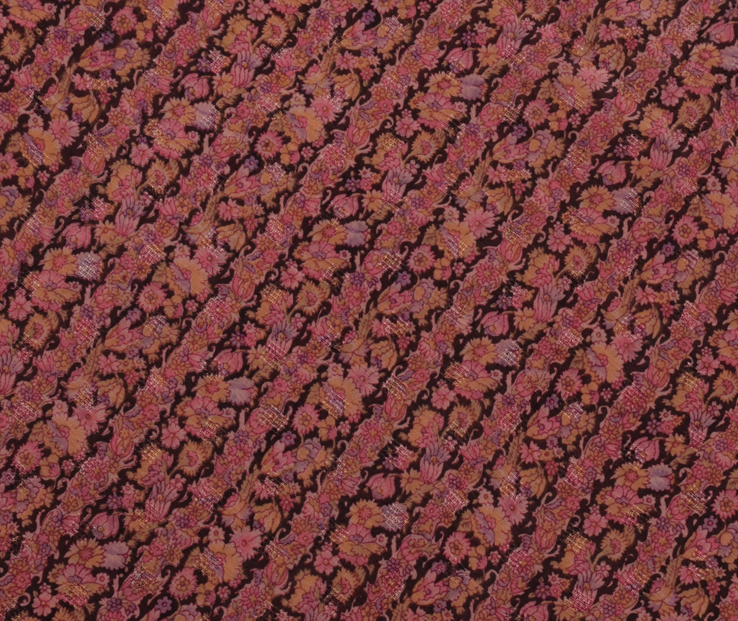 Sushila Vintage Dark Brown Saree Pure Cotton Printed Floral Soft Craft Fabric