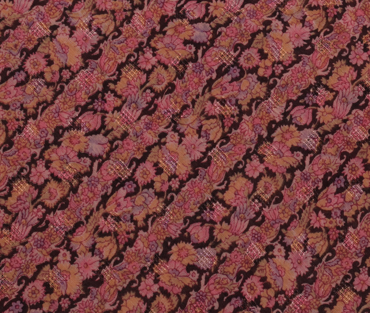 Sushila Vintage Dark Brown Saree Pure Cotton Printed Floral Soft Craft Fabric