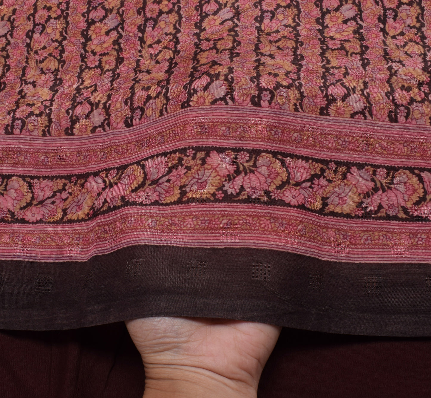 Sushila Vintage Dark Brown Saree Pure Cotton Printed Floral Soft Craft Fabric