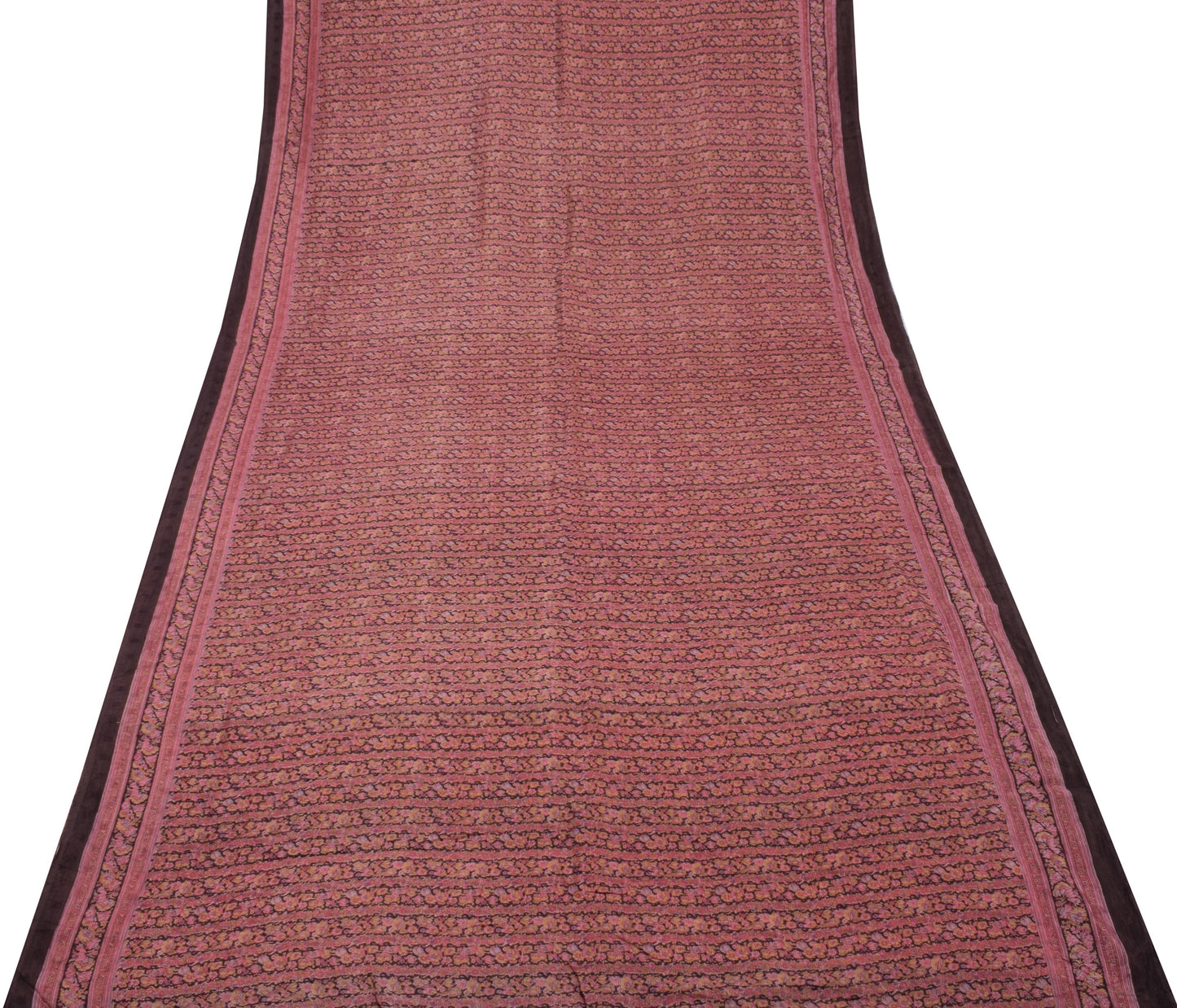 Sushila Vintage Dark Brown Saree Pure Cotton Printed Floral Soft Craft Fabric