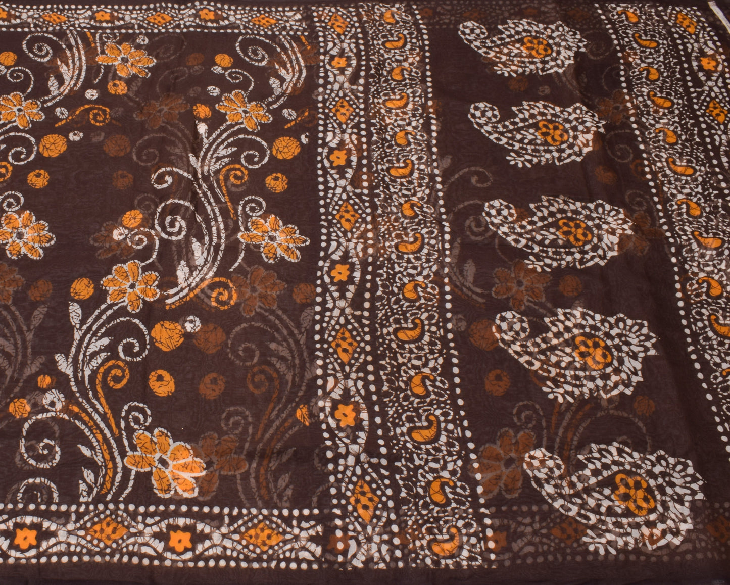 Sushila Vintage Dark Brown Saree Blend Cotton Printed Soft Craft 5 YD Fabric