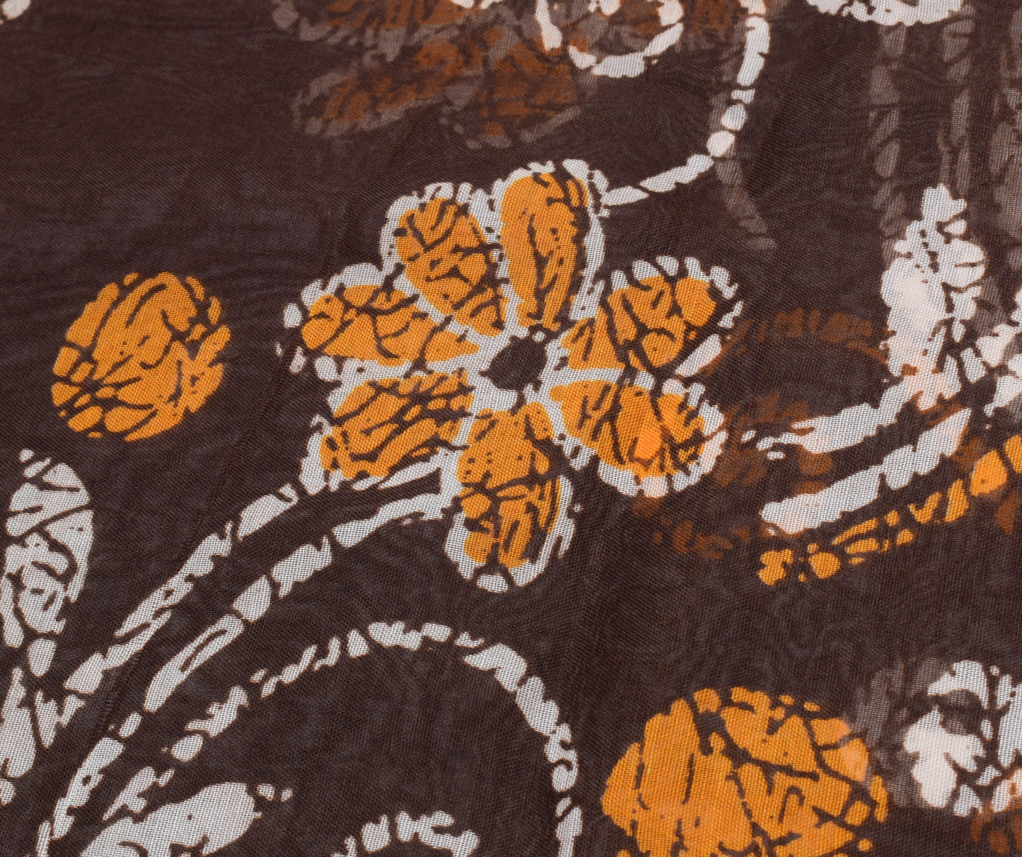 Sushila Vintage Dark Brown Saree Blend Cotton Printed Soft Craft 5 YD Fabric