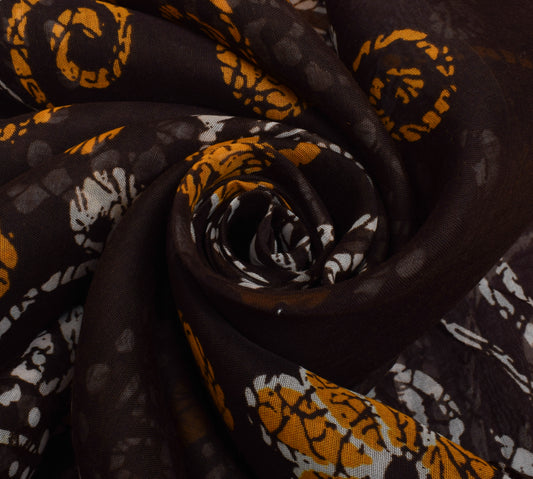 Sushila Vintage Dark Brown Saree Blend Cotton Printed Soft Craft 5 YD Fabric