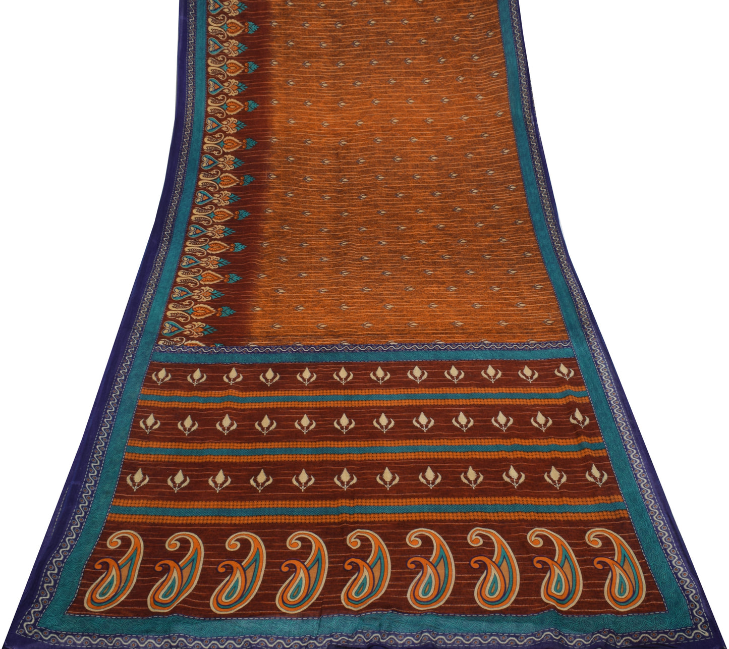 Sushila Vintage Brown Saree 100% Pure Cotton Printed 5 Yard  Soft Craft Fabric