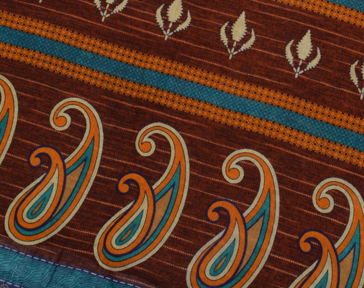 Sushila Vintage Brown Saree 100% Pure Cotton Printed 5 Yard  Soft Craft Fabric