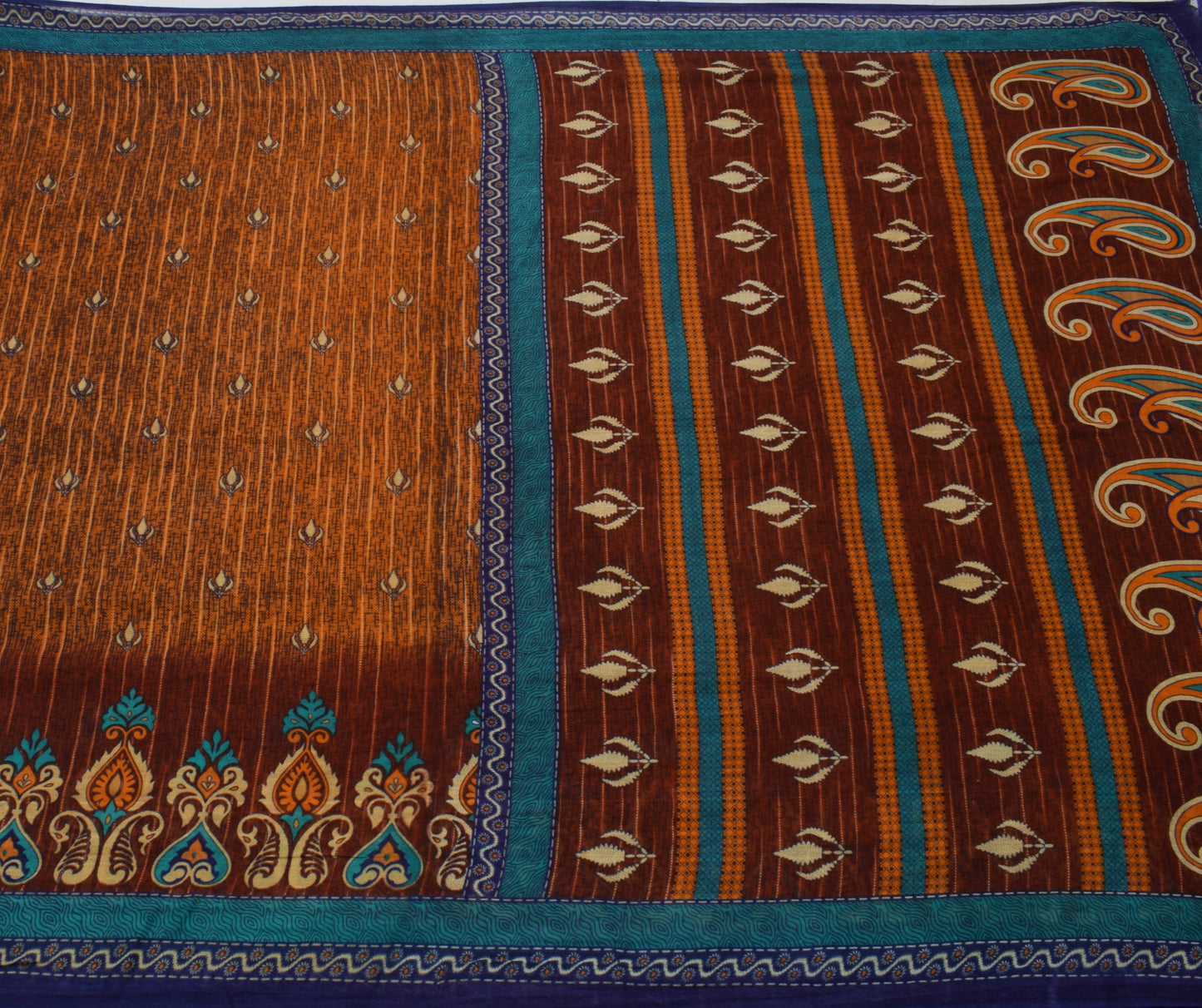 Sushila Vintage Brown Saree 100% Pure Cotton Printed 5 Yard  Soft Craft Fabric
