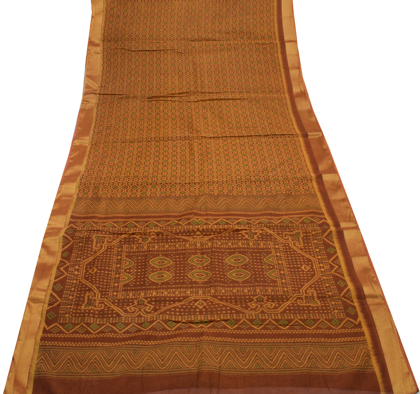 Sushila Vintage Brown Saree 100% Pure Cotton Printed 5 Yard  Soft Craft Fabric