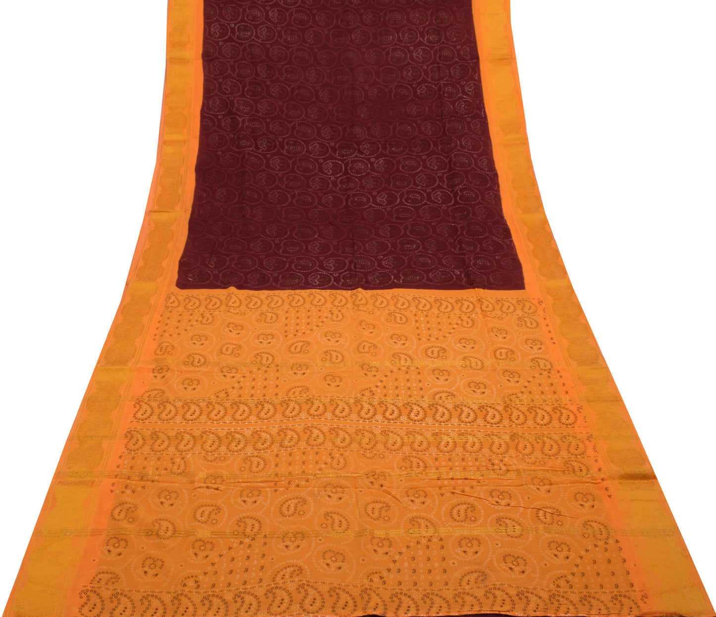 Sushila Vintage Maroon Saree 100% Pure Cotton Bandhani Printed Soft Craft Fabric