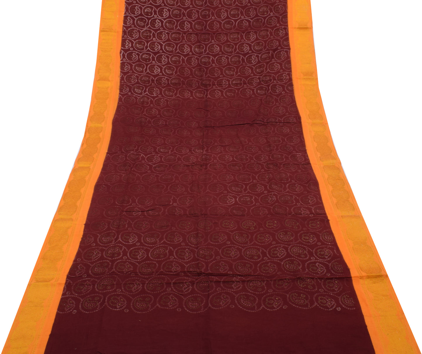Sushila Vintage Maroon Saree 100% Pure Cotton Bandhani Printed Soft Craft Fabric