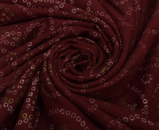 Sushila Vintage Maroon Saree 100% Pure Cotton Bandhani Printed Soft Craft Fabric