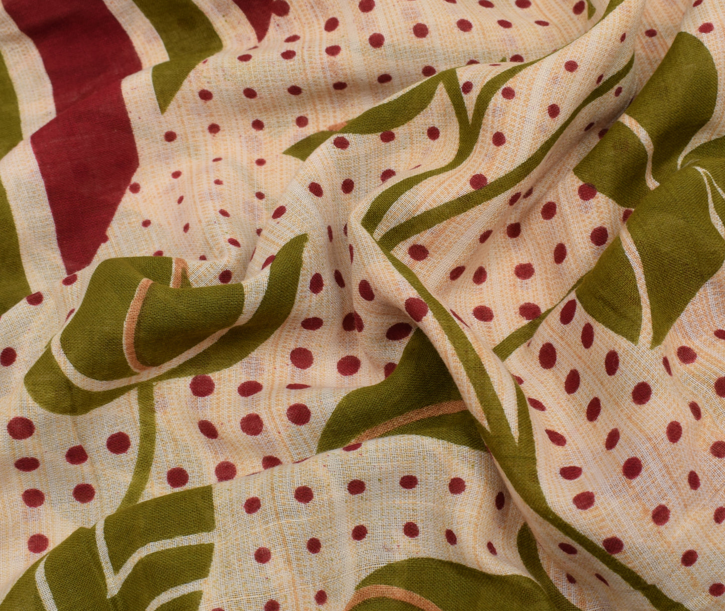 Sushila Vintage Cream Saree 100% Pure Cotton Printed Floral Soft Craft Fabric
