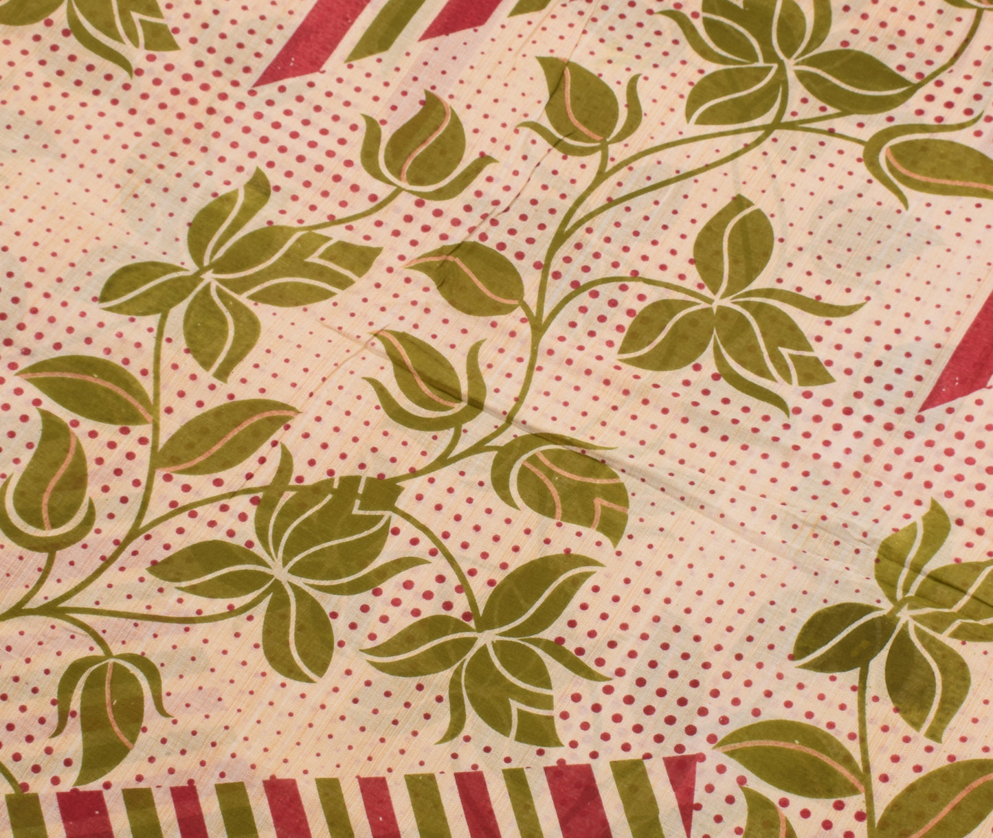 Sushila Vintage Cream Saree 100% Pure Cotton Printed Floral Soft Craft Fabric