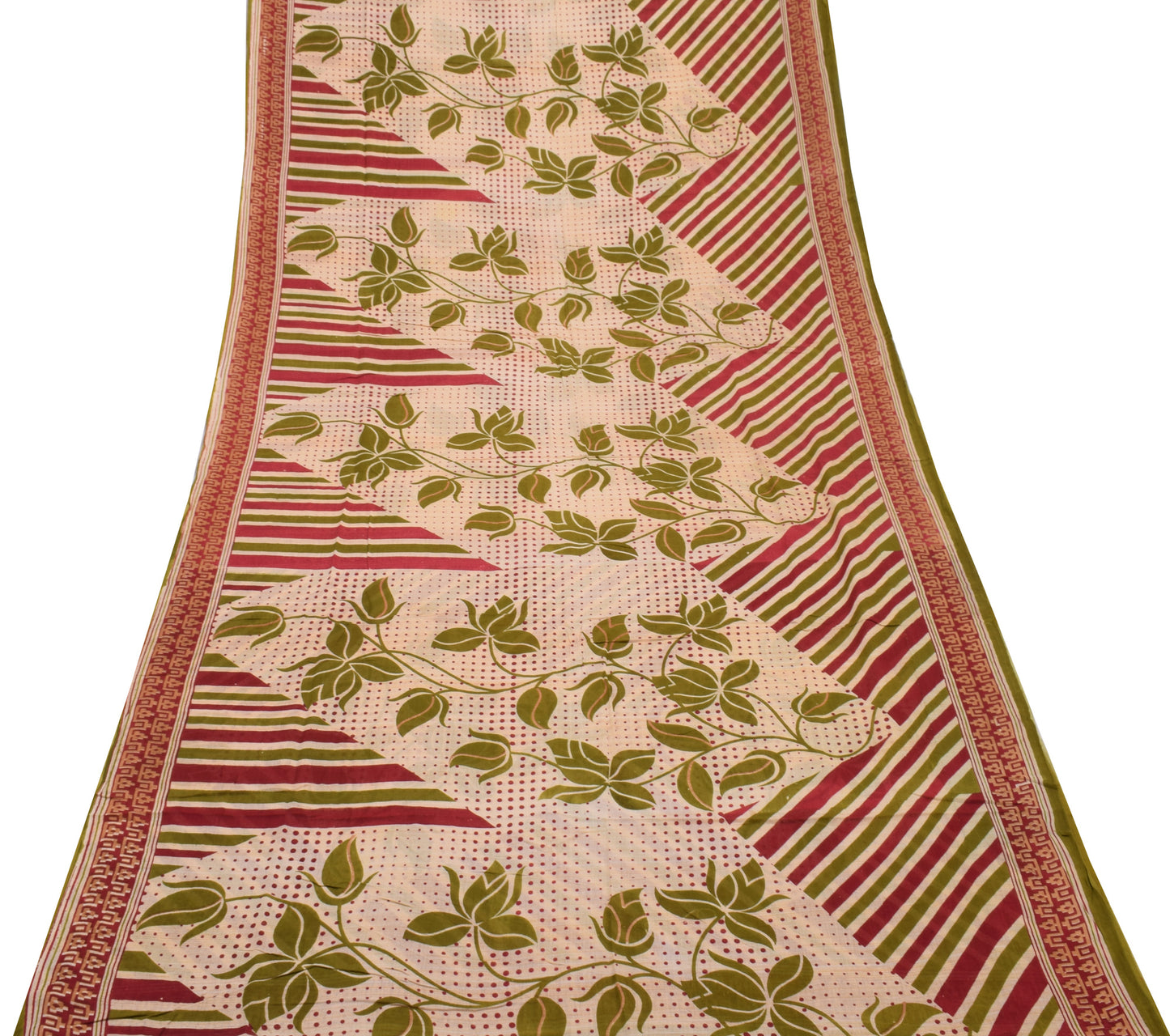Sushila Vintage Cream Saree 100% Pure Cotton Printed Floral Soft Craft Fabric