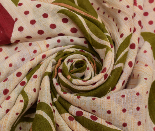 Sushila Vintage Cream Saree 100% Pure Cotton Printed Floral Soft Craft Fabric