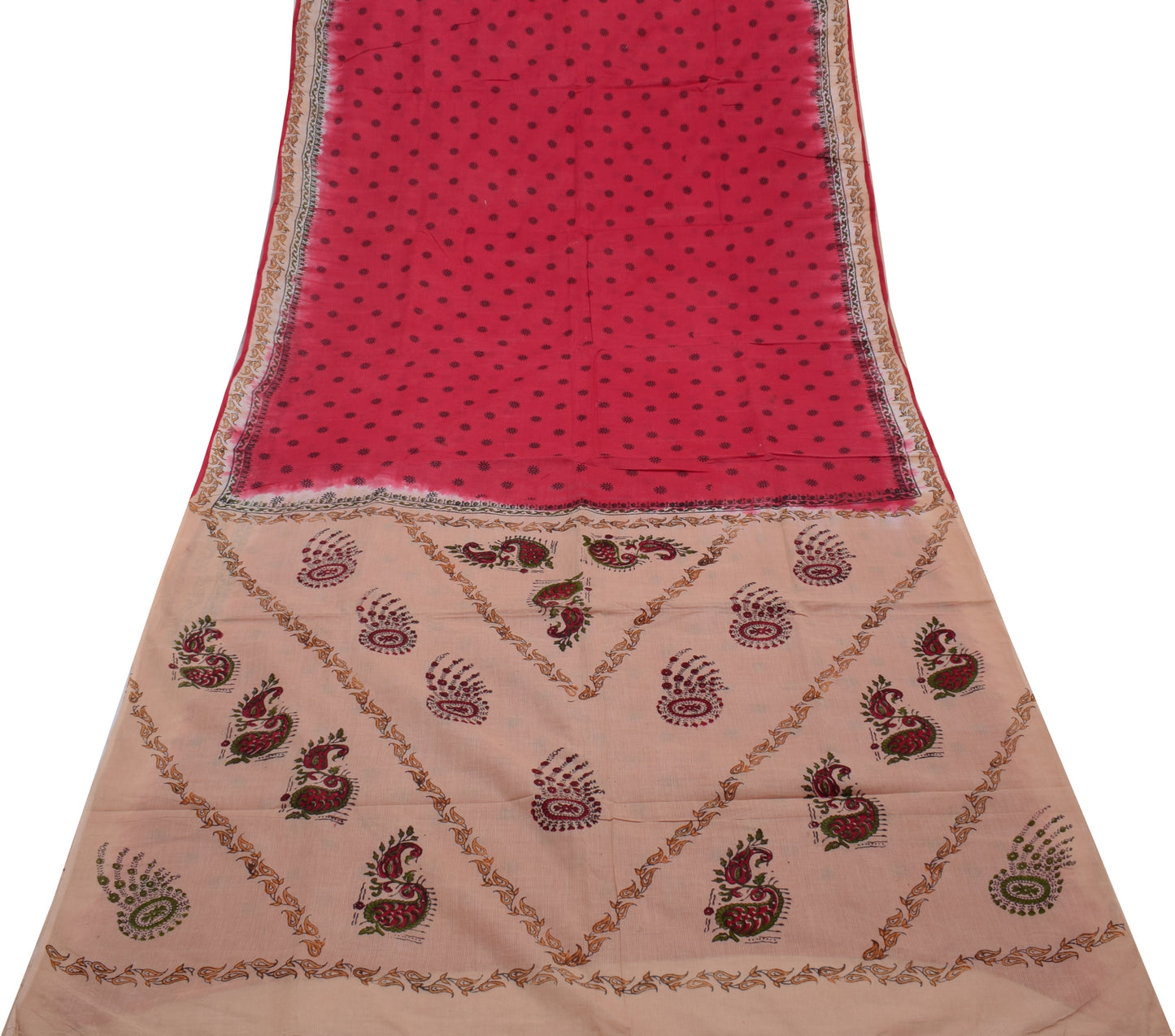 Sushila Vintage Indian Saree 100% Pure Cotton Hand Printed Soft Craft Fabric