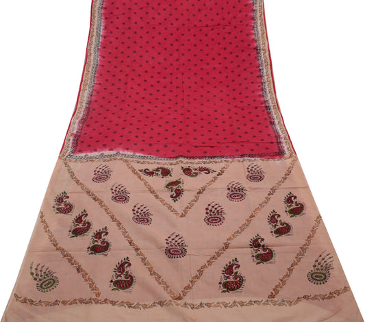 Sushila Vintage Indian Saree 100% Pure Cotton Hand Printed Soft Craft Fabric