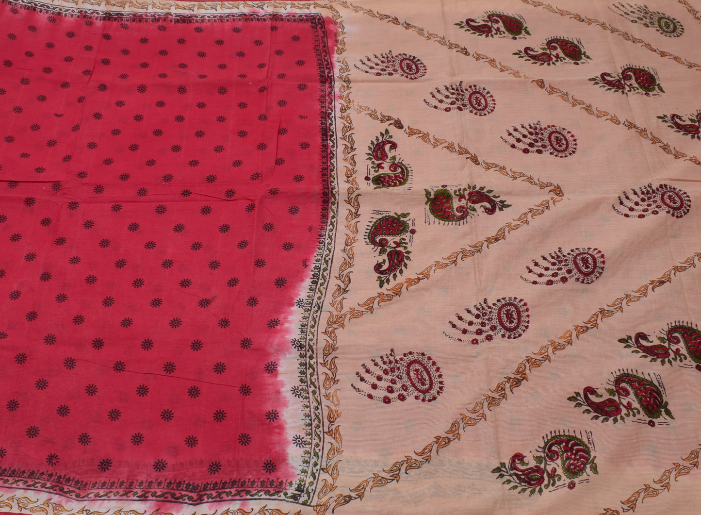 Sushila Vintage Indian Saree 100% Pure Cotton Hand Printed Soft Craft Fabric