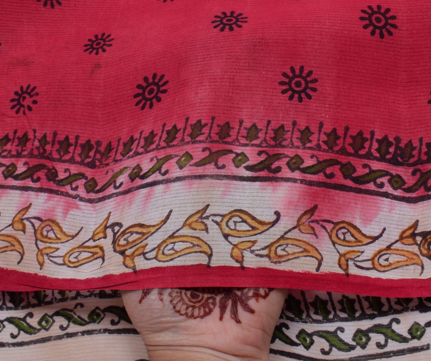 Sushila Vintage Indian Saree 100% Pure Cotton Hand Printed Soft Craft Fabric