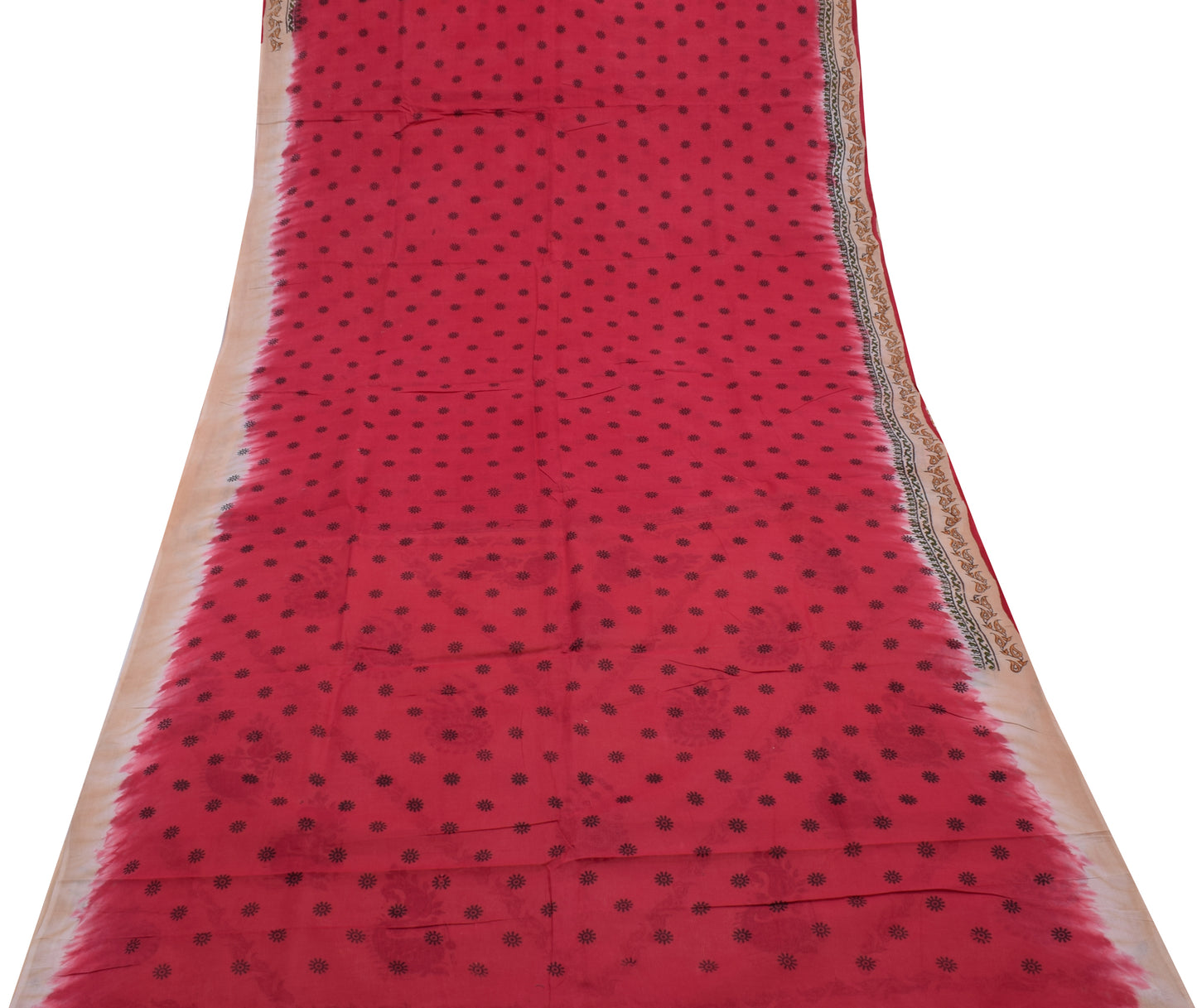 Sushila Vintage Indian Saree 100% Pure Cotton Hand Printed Soft Craft Fabric