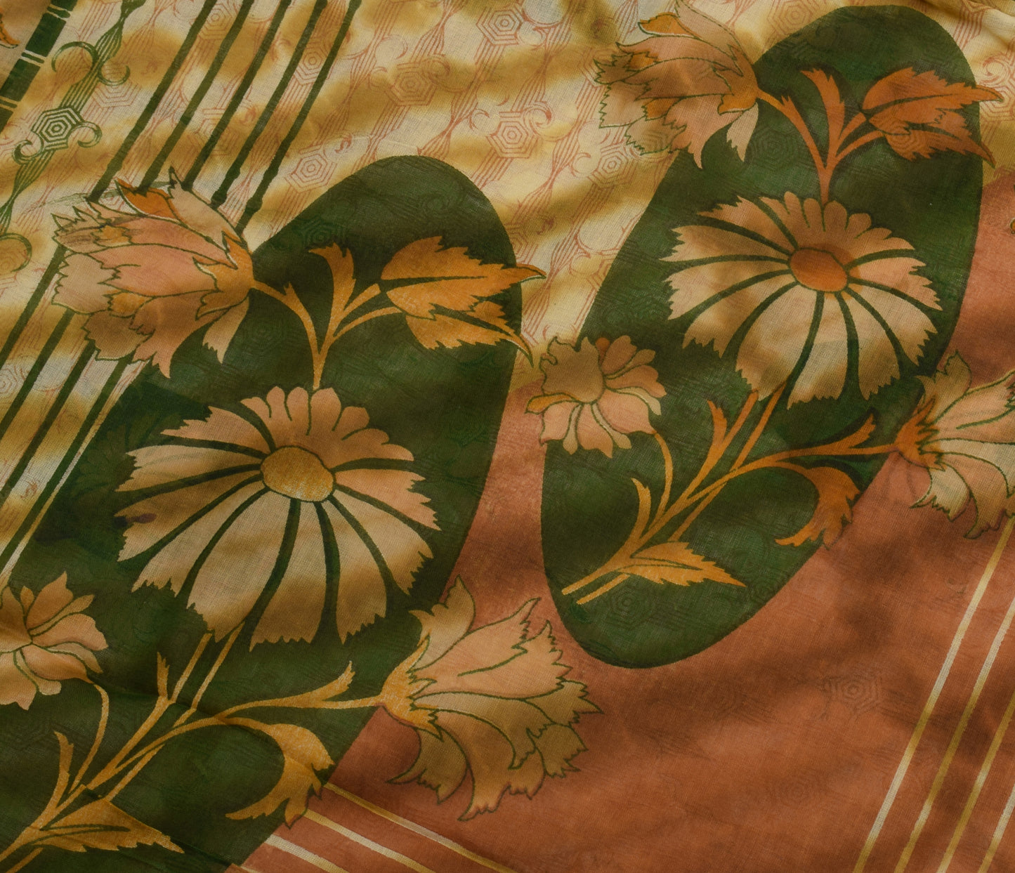 Sushila Vintage Indian Saree 100% Pure Cotton Printed Floral Soft Craft Fabric