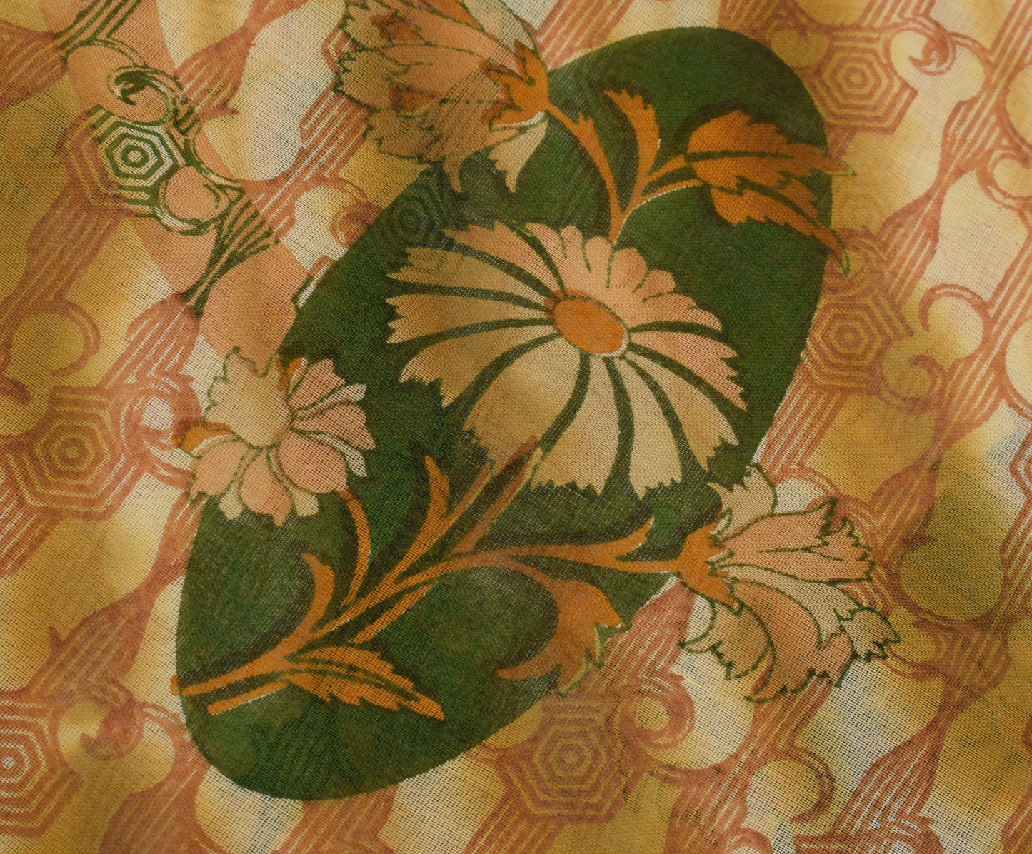 Sushila Vintage Indian Saree 100% Pure Cotton Printed Floral Soft Craft Fabric