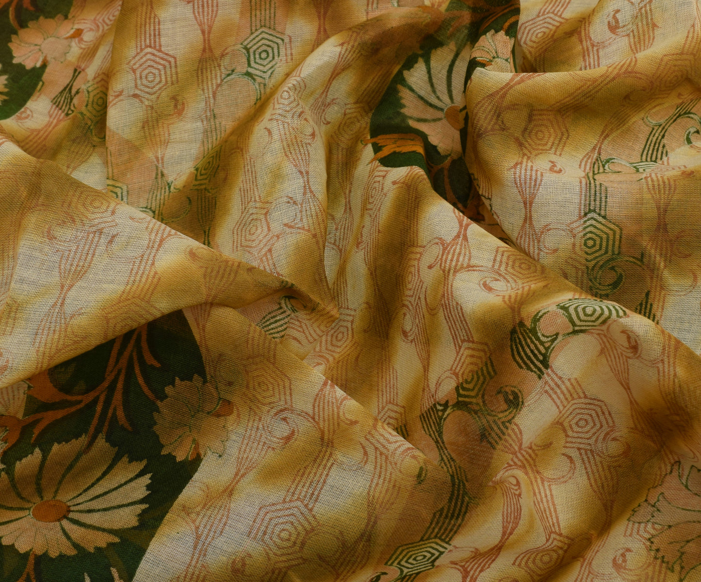 Sushila Vintage Indian Saree 100% Pure Cotton Printed Floral Soft Craft Fabric