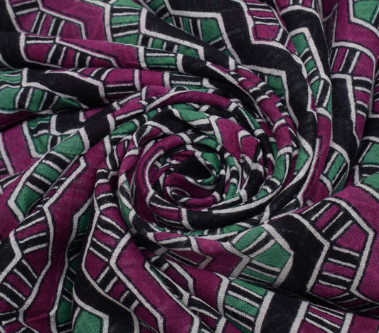 Sushila Vintage Multi-Color Saree Pure Cotton Printed Zig-Zag Soft Craft Fabric